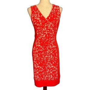 Joseph Ribkoff Orange Sleeveless V-Neck Sheath Dress Size 4